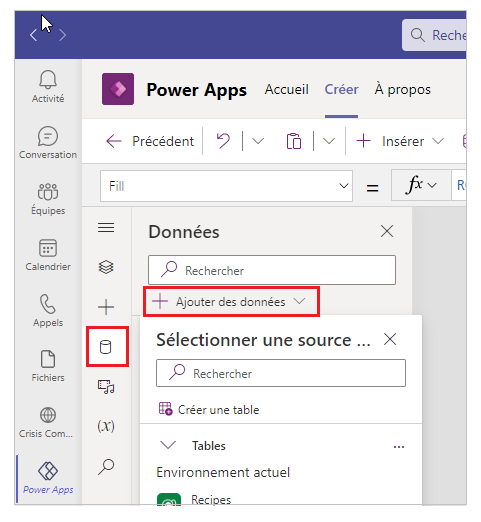 Ajouter la connexion de données
