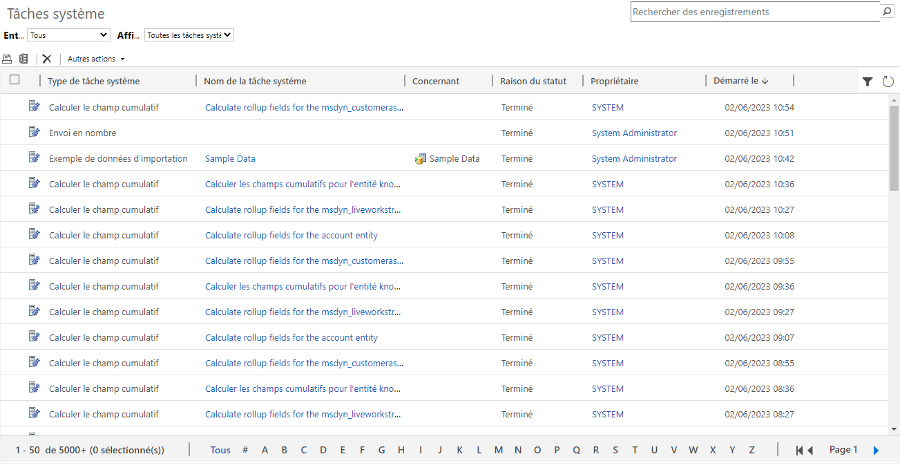 Liste des tâches système.