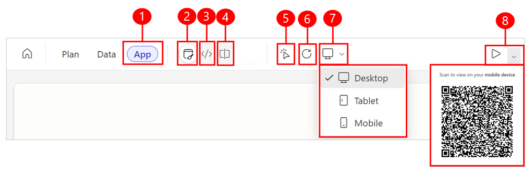 Capture d’écran des options de menu disponibles dans l’espace de travail.