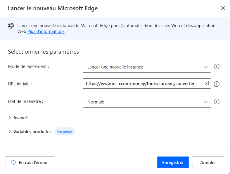 Capture d’écran de l’action Lancer le nouveau Microsoft Edge.