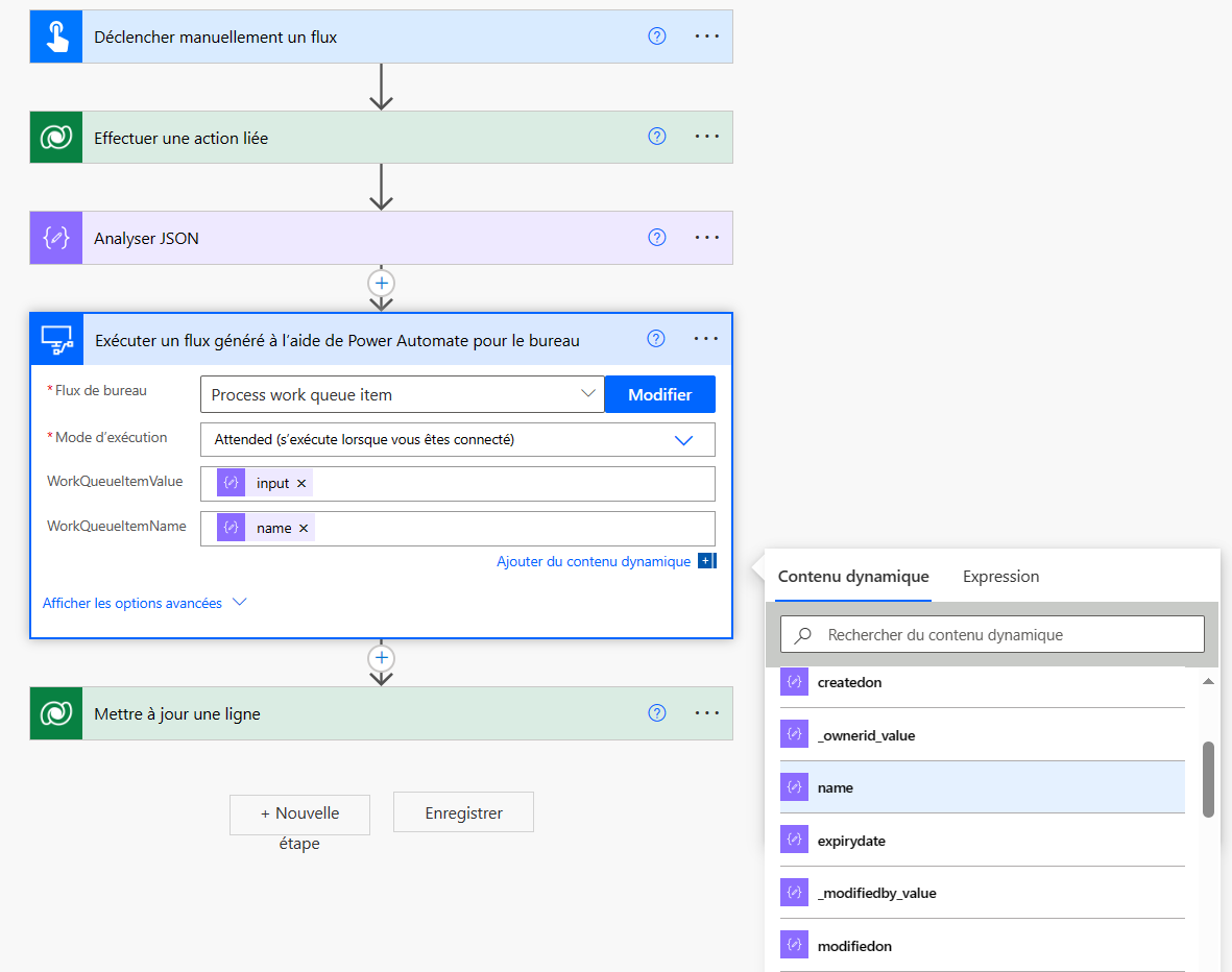 Capture d’écran d’un concepteur de flux de cloud qui montre une action du flux de bureau pointant vers le flux qui vient d’être créé ou mis à jour