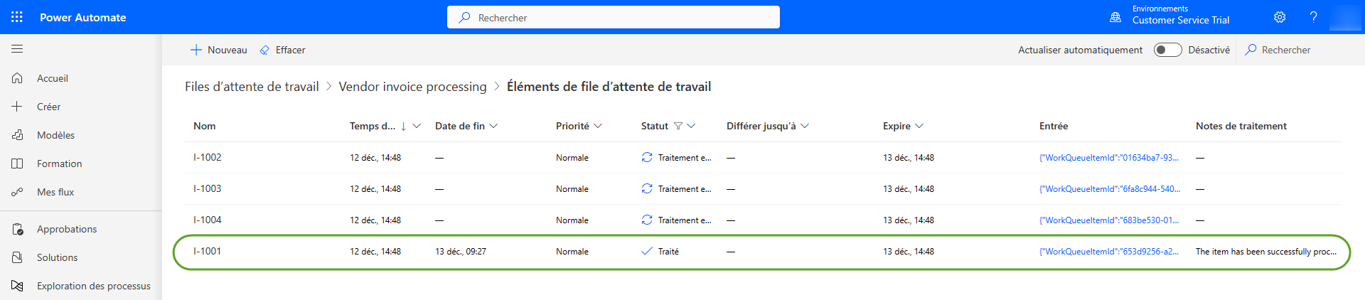 Capture d’écran des résultats du filtre, montrant deux enregistrements correspondant aux critères de filtre précédemment définis.