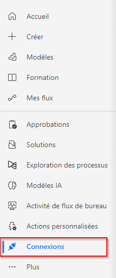 Capture d’écran de l’option de menu Connexions.