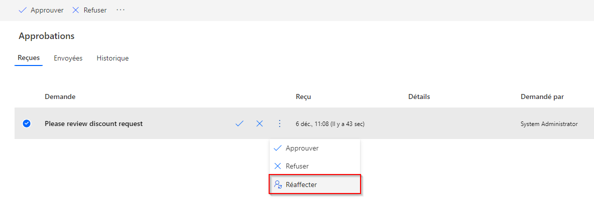 Réaffectez une demande d’approbation.