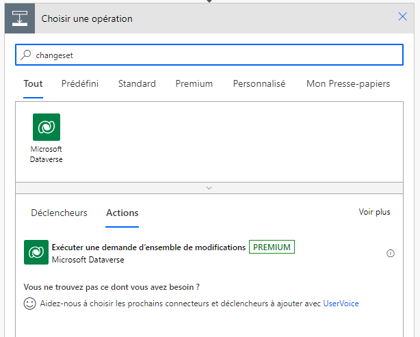 Action Exécuter une demande d’ensemble de modifications.