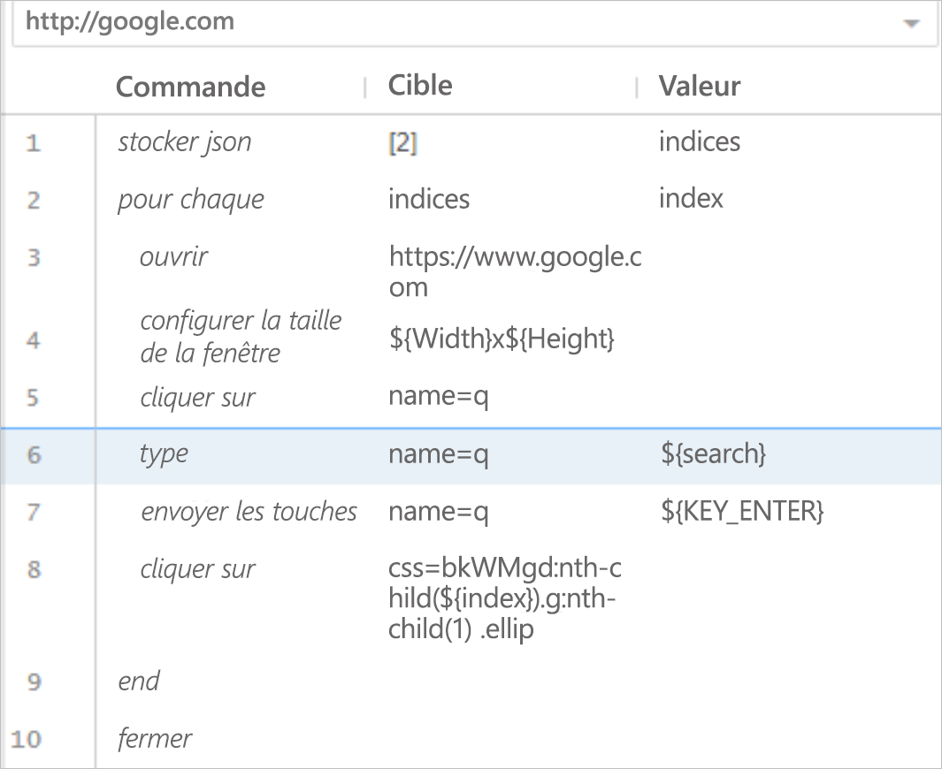 Capture d’écran des commandes de définition de la taille et du type de fenêtre.