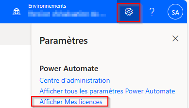 Capture d’écran de l’option « Afficher mes licences » dans le menu « Paramètres ».