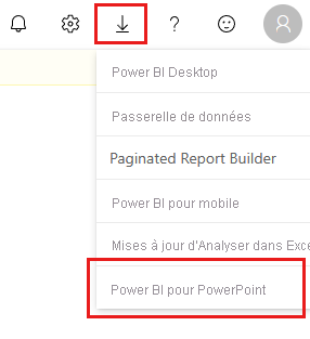 Capture d’écran de l’option de téléchargement du complément Power BI pour PowerPoint.