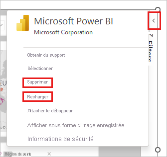 Capture d’écran du volet latéral du complément Power BI pour PowerPoint.