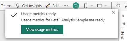 Screenshot showing metrics are ready.
