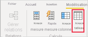 Screenshot that shows selecting New table.