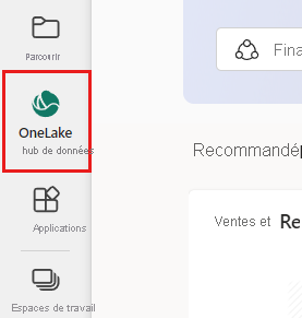 Screenshot that shows the OneLake data hub in the navigation pane.