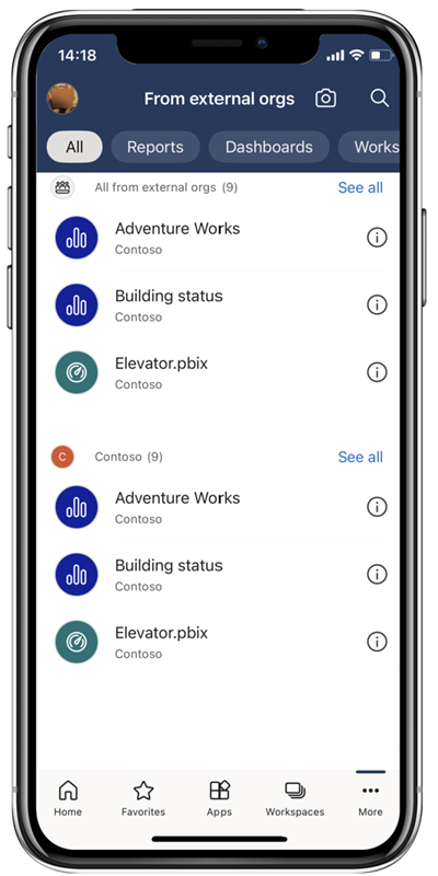 Capture d’écran montrant tout le contenu externe partagé.