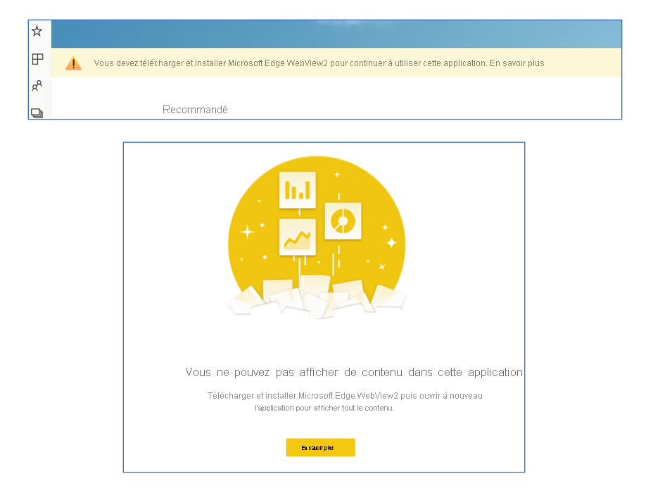 Screenshot of install WebView2 message in the Power BI app for Windows.