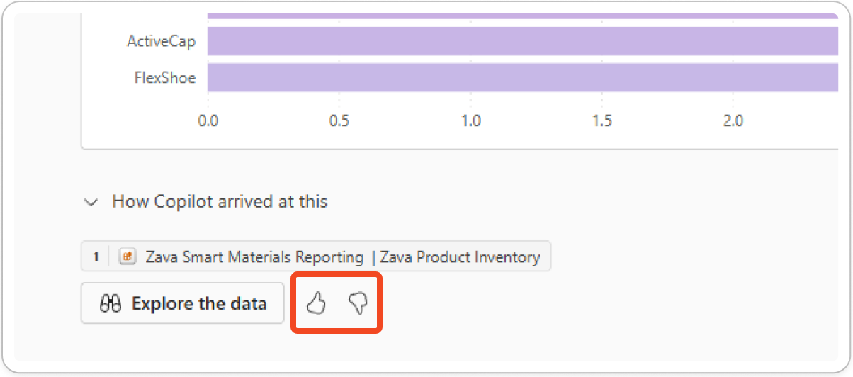 Capture d’écran du bouton pour fournir des commentaires sur Copilot.