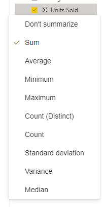 Screenshot showing the field aggregation menu.