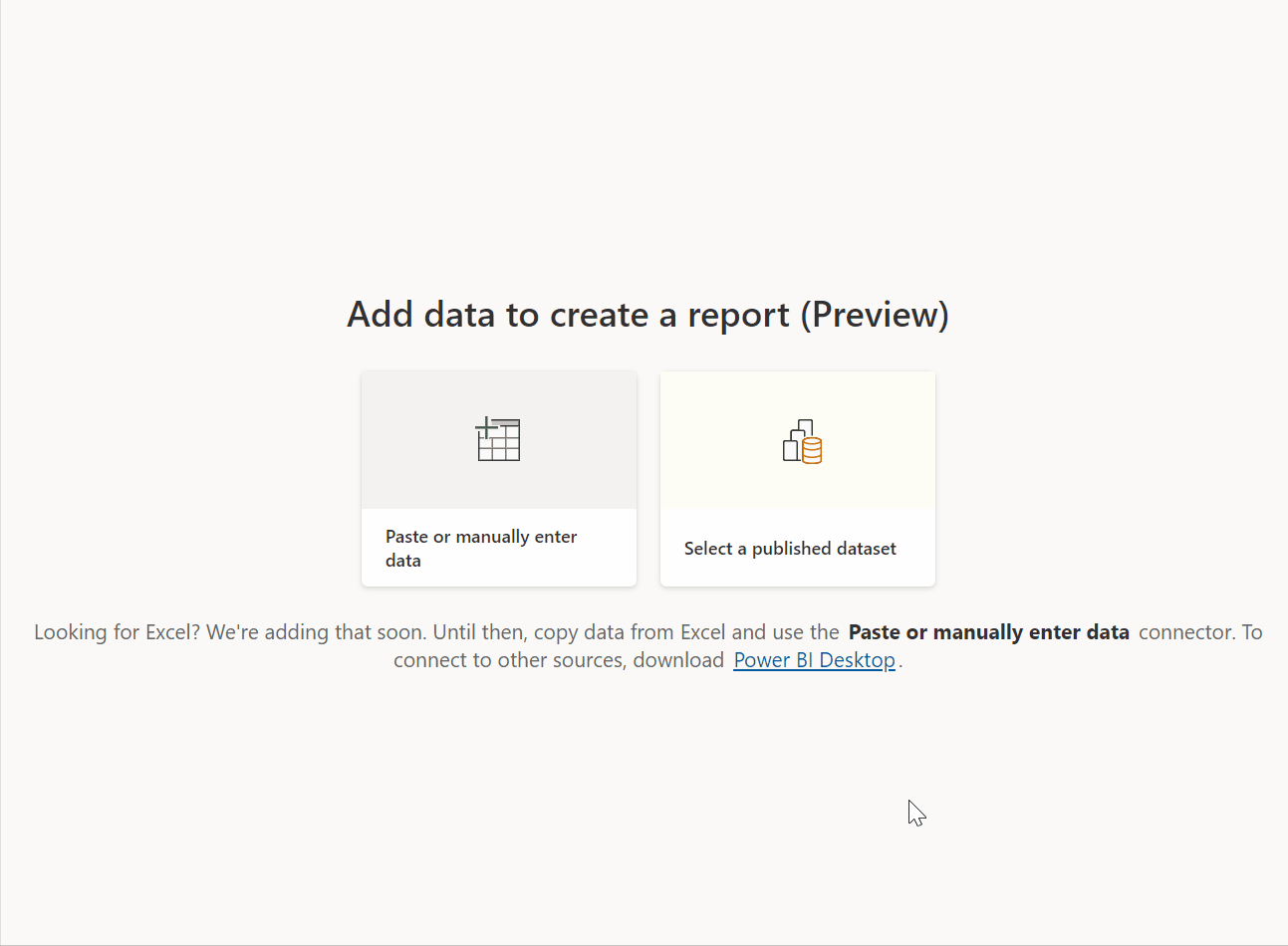 Animation showing the steps to create a report on the Power BI service.