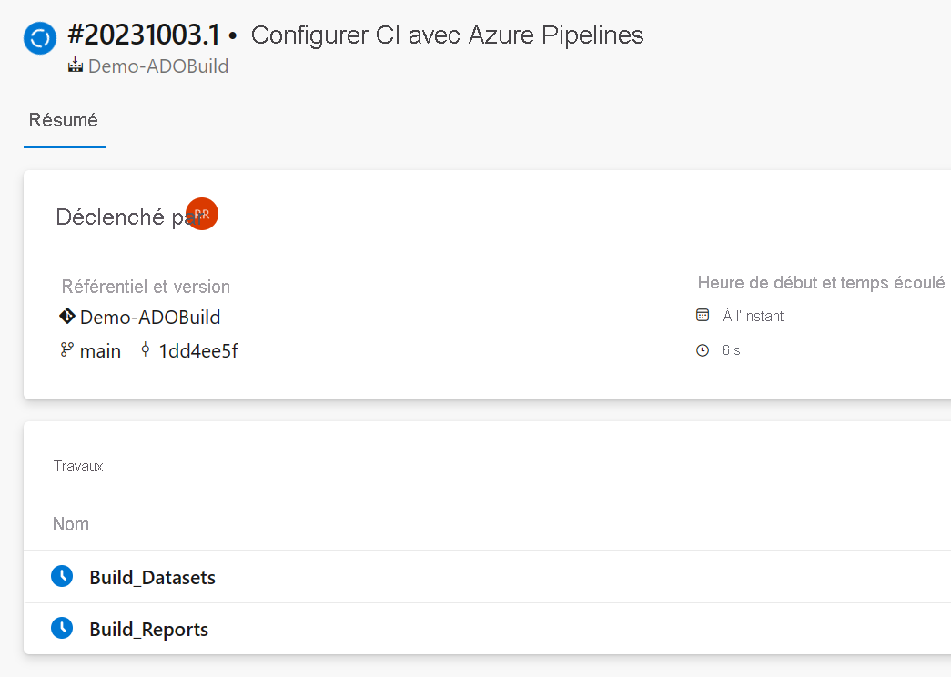 Capture d’écran montrant Azure DevOps exécutant un pipeline.