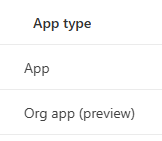 Capture d’écran montrant les étiquettes de type d’élément sur les applications et les applications organisationnelles.