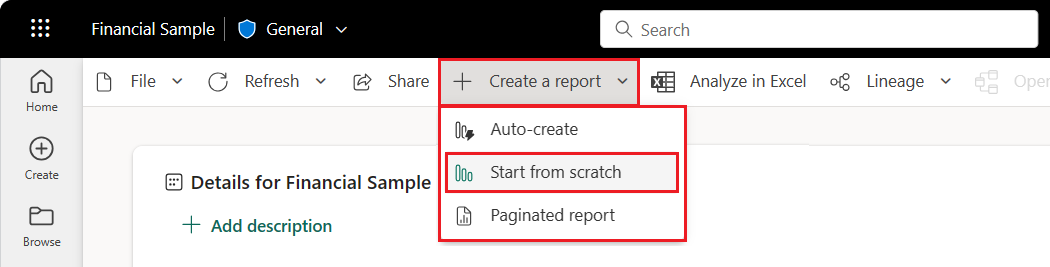 Screenshot that shows how to create a report from scratch.