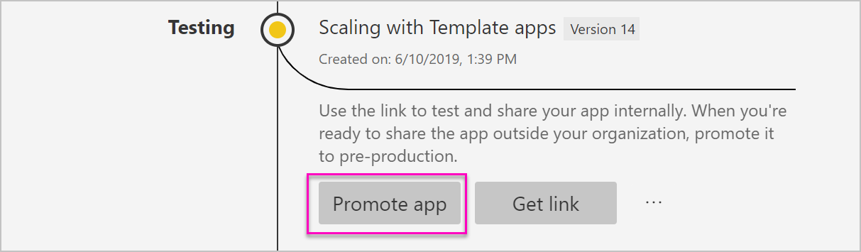 Capture d’écran du volet Gestion des mises en production avec l’option Promouvoir l’application mise en évidence.