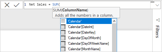 Screenshot of choosing columns for the SUM formula.