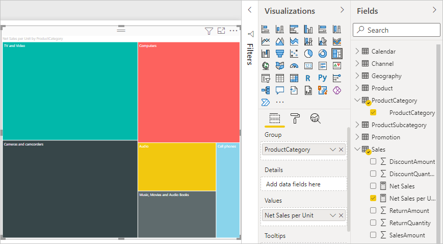 Screenshot of treemap by Product Category.