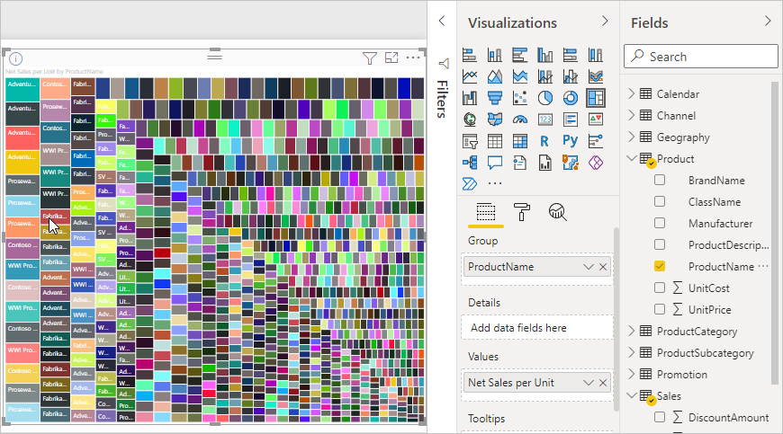 Screenshot of treemap by Product Name.