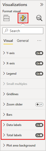 Screenshot showing Total label slider set to On.