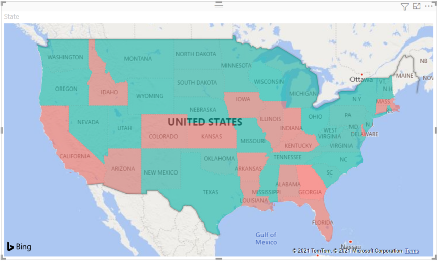 Capture d'écran de la carte des États-Unis.  