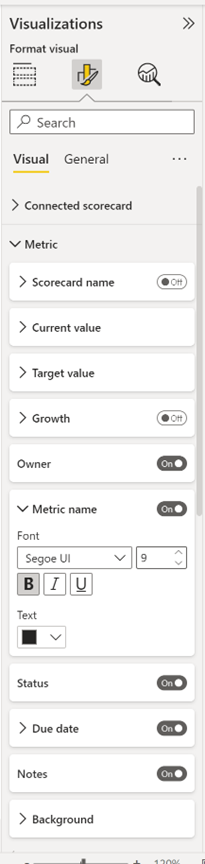 Screenshot showing metric formatting options.