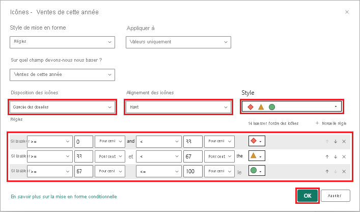 Screenshot that shows how to configure icons to represent data for a selected table column.