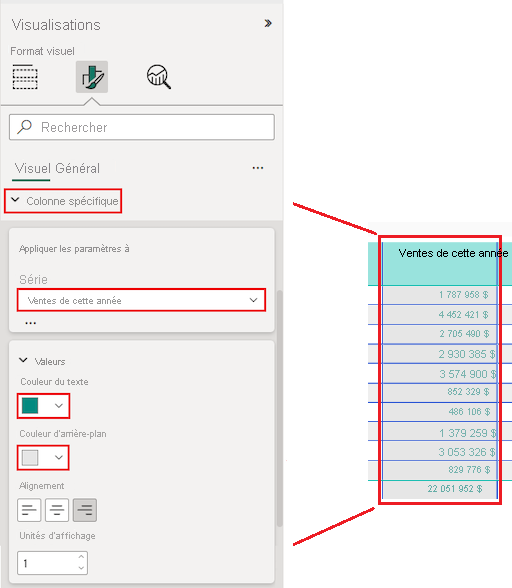 Screenshot that shows how to select a specific column to update the formatting options.