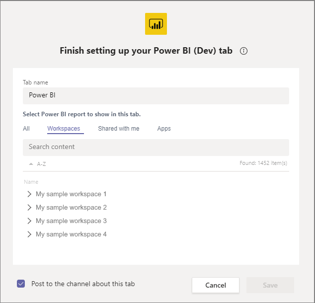 Onglet Power BI Microsoft Teams