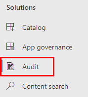 Capture d’écran de la sélection de l’option Audit dans le menu Microsoft Purview sous Solutions.
