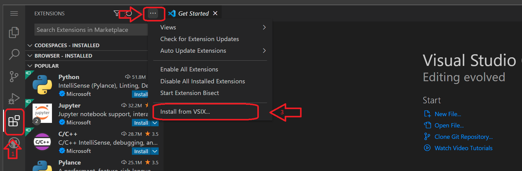 Installer depuis un fichier VSIX