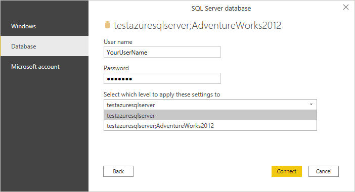 Authentification de la base de données Azure SQL.