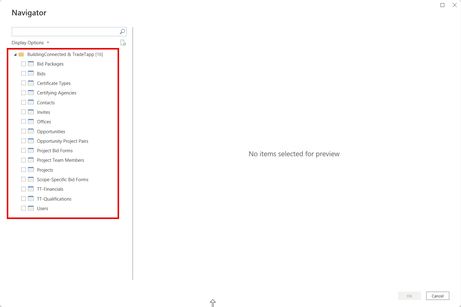 Capture d’écran montrant Accéder au type de données souhaité.