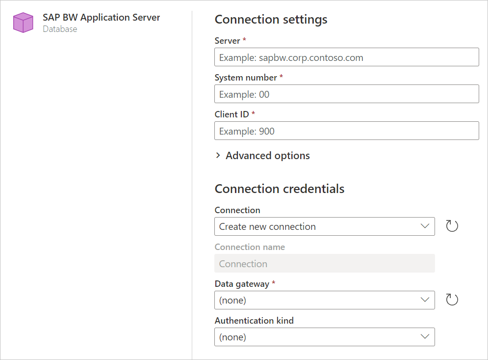 Connexion en ligne au serveur d’applications SAP BW.