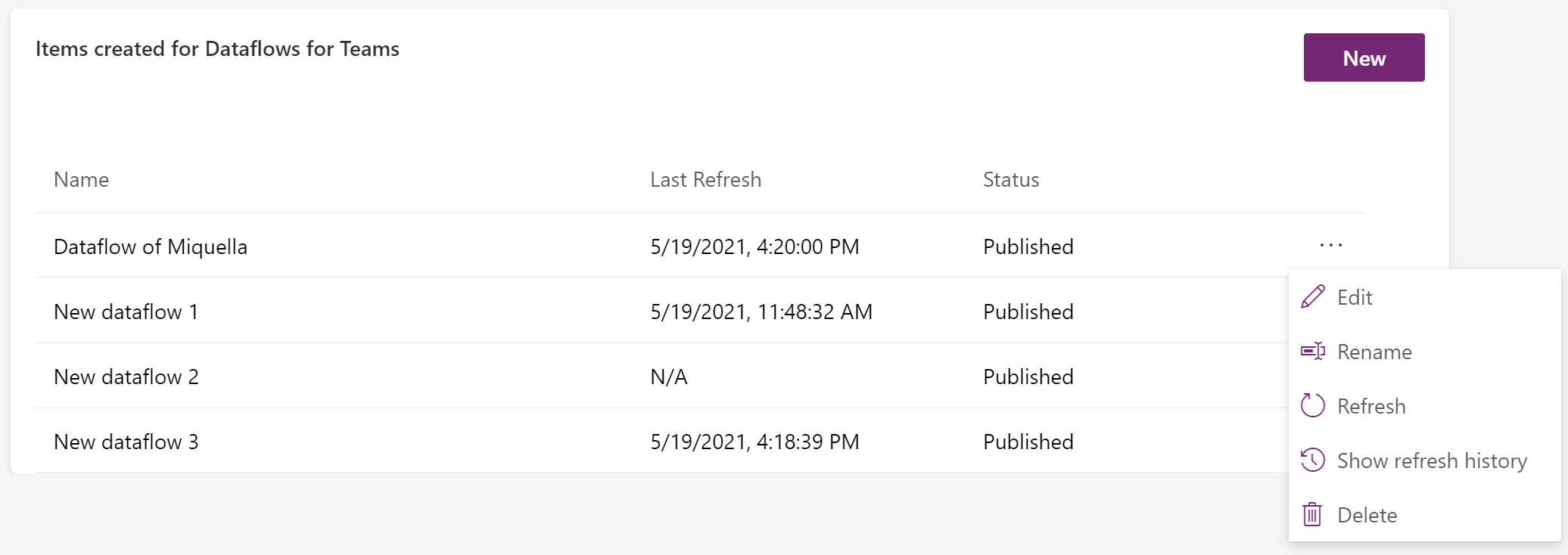 Effectuez une action sur votre dataflow.
