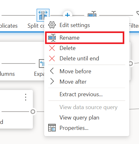 Option Renommer dans le menu contextuel au niveau de l’étape après un clic droit sur une étape.