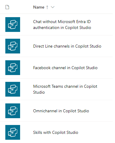 Capture d’écran d’une liste de connecteurs disponibles pour Copilot Studio