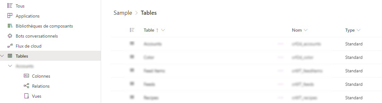 Explorateur de solutions – Tables.