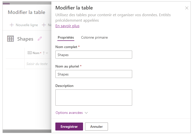Modifier le nom de la table Modifier le nom de la table.