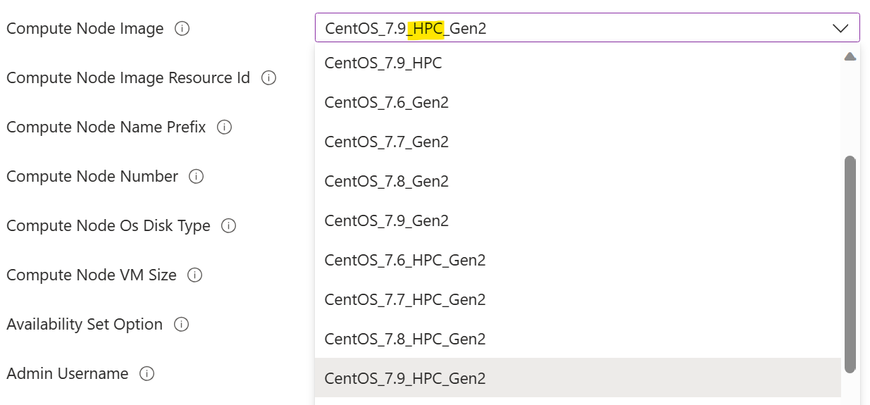 select an HPC node image