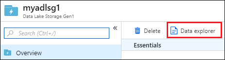 Capture d’écran du panneau Compte Data Lake Storage Gen1 avec l’option Explorateur de données entourée.