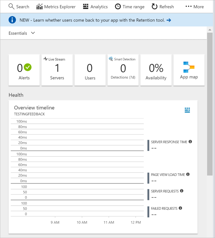 Le volet Application Insights