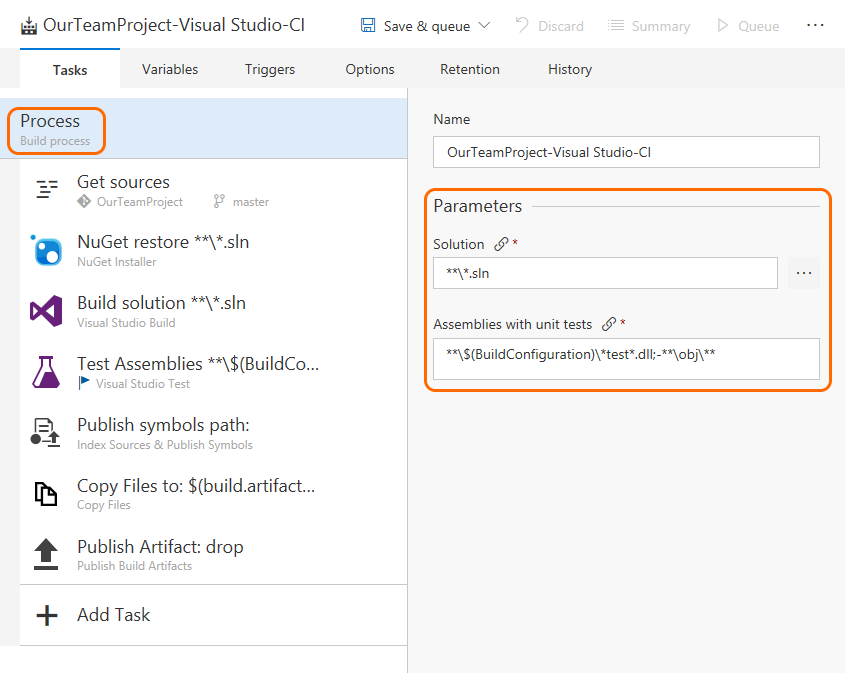 build editor process parameters