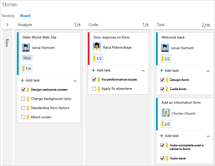 Kanban board with several task checklists defined