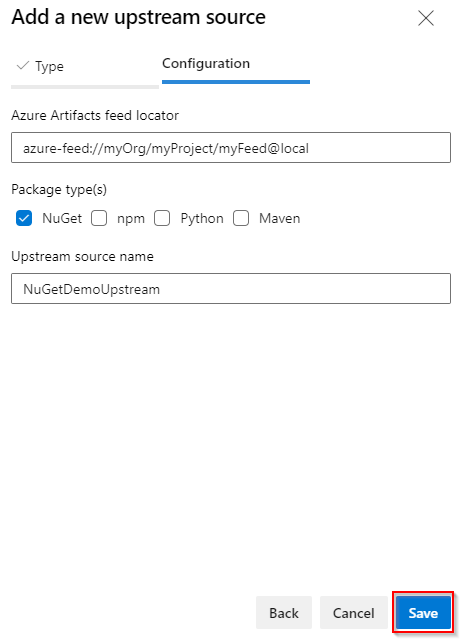 A screenshot showing how to add a feed in a different organization as an upstream source.